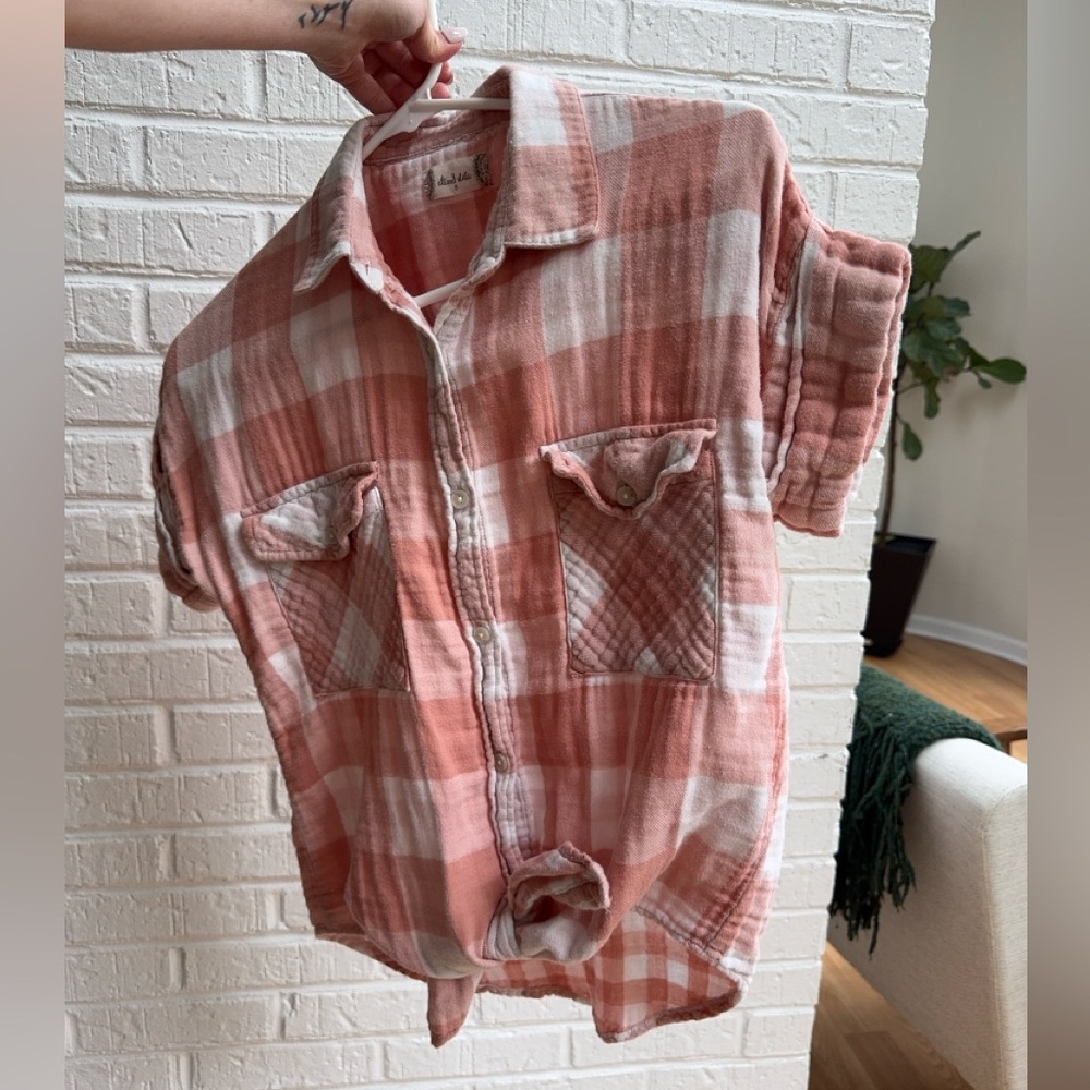 Altar’d State plaid pink blouse size small
